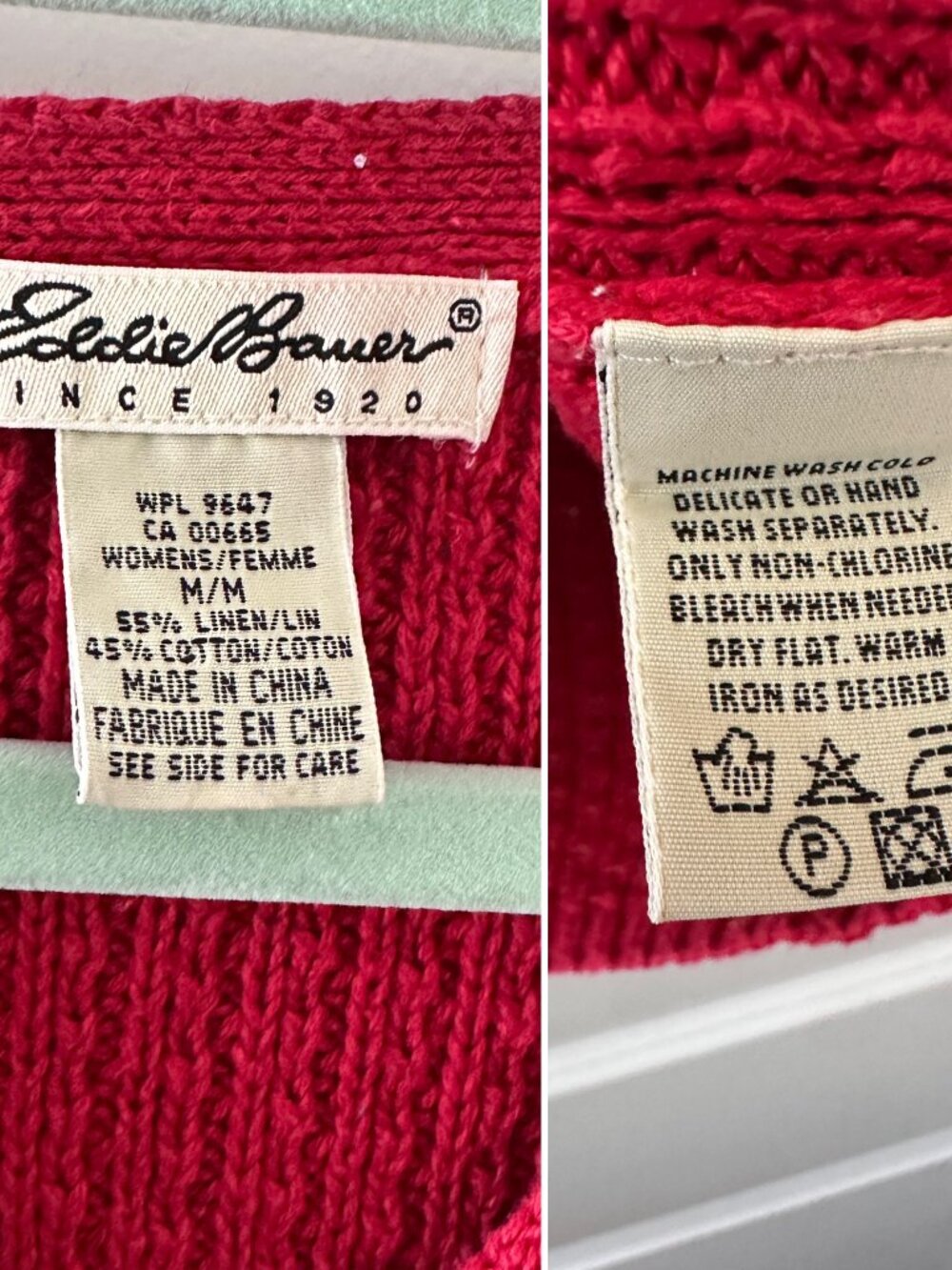 Vintage 90s Eddie Bauer Red Knit Linen Blend Sweater Vest Women's Size Medium - Picture 14 of 16